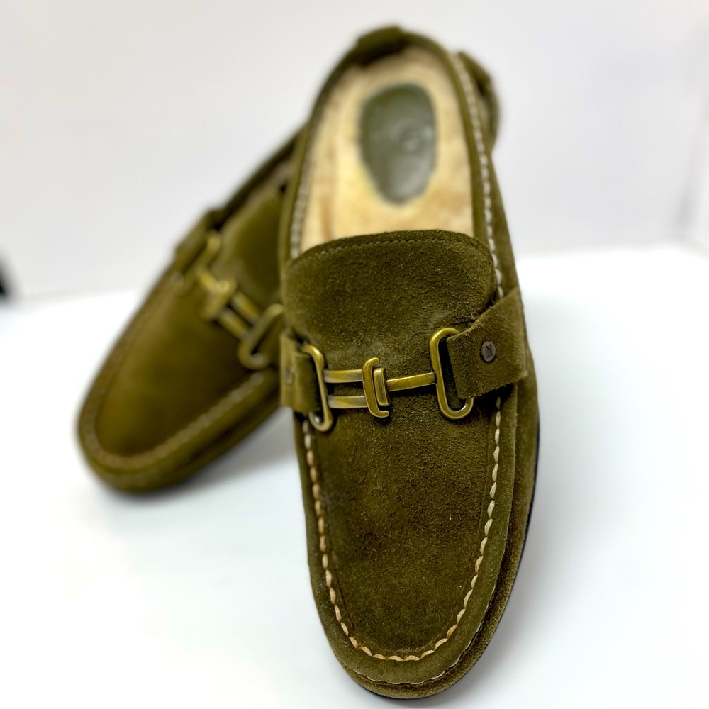 Cole Haan Mardi Shearling Lined Suede Mules 
Size 8 Olive Green Waterproof Sole